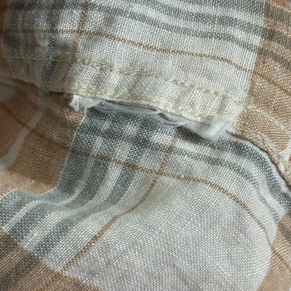 Pendleton Malone Button Up Shirt Mens Small Beige Plaid Linen Double Flap Pocket - Picture 6 of 10